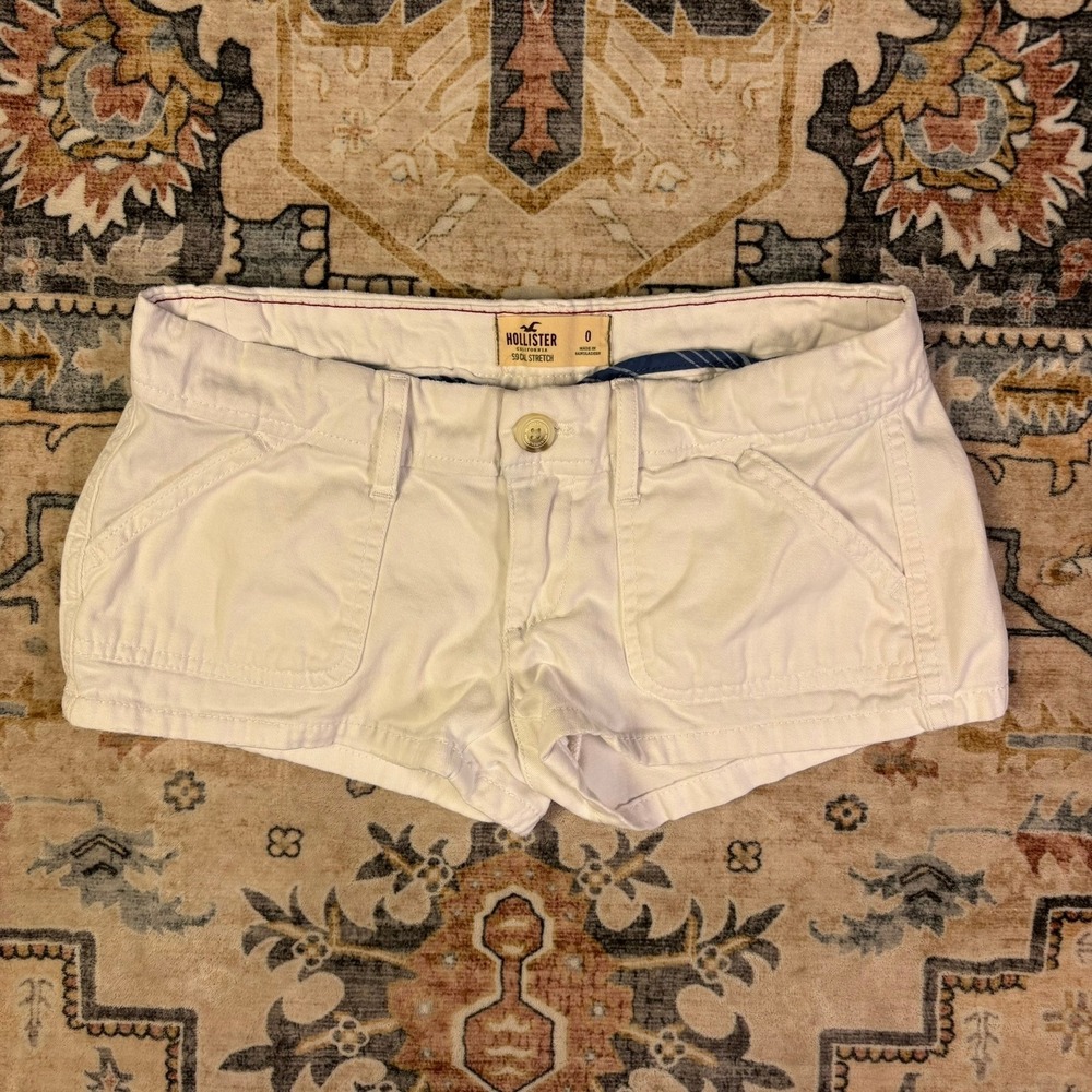 Y2K Hollister White Stretch Low Rise Mini Booty Shorts Women Size 0 Bird 2000s